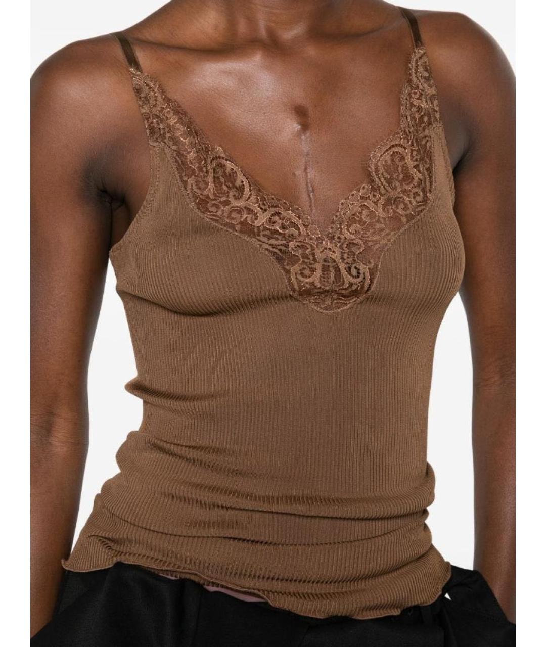 SAINT LAURENT Коричневая шелковая майка, фото 3