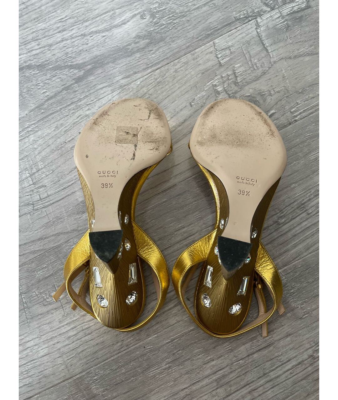 GUCCI Золотые кожаные босоножки, фото 6
