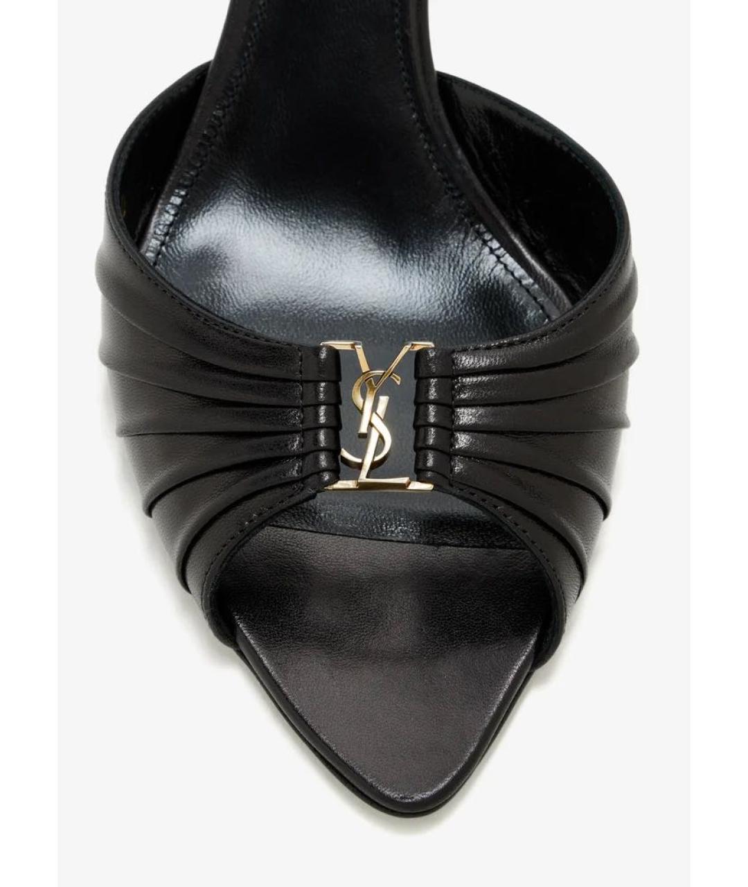 SAINT LAURENT Черные кожаные мюли, фото 4