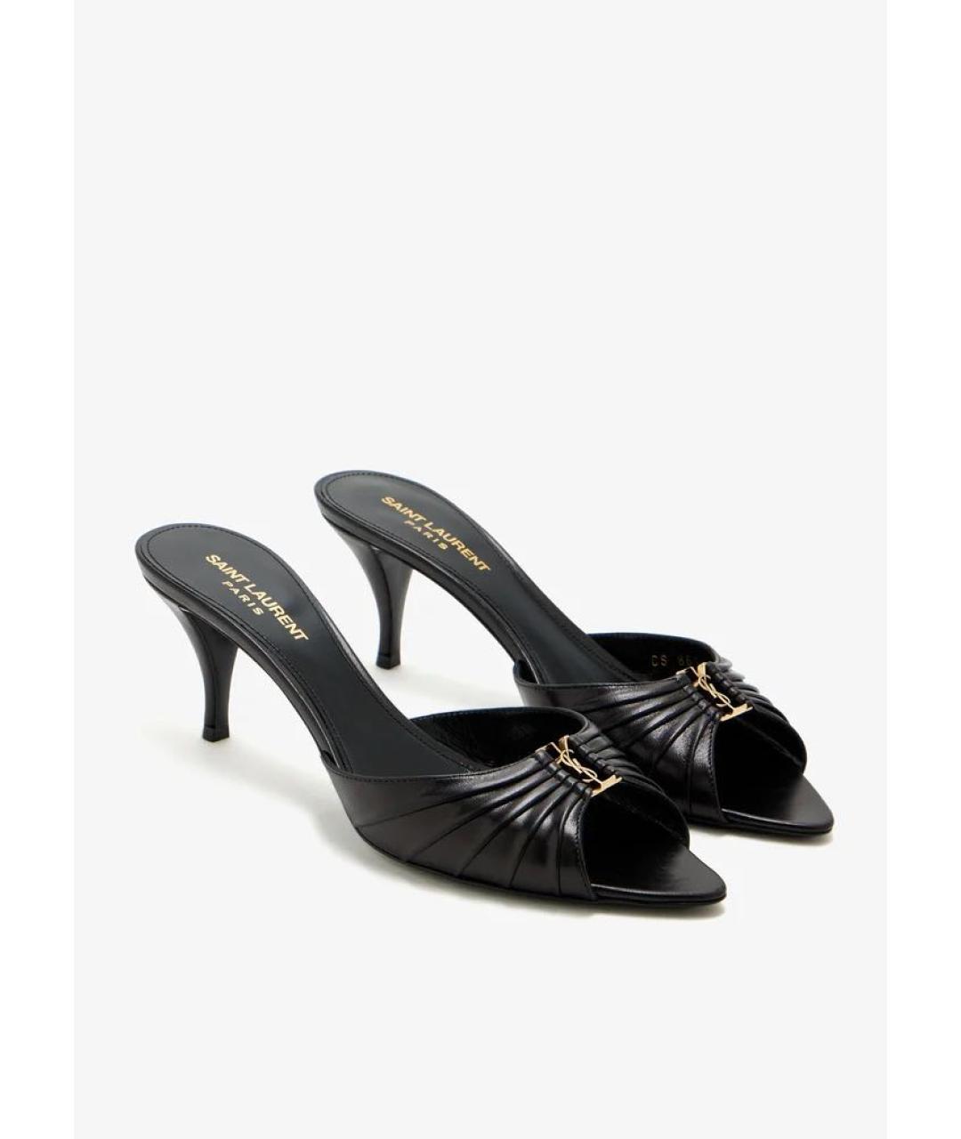 SAINT LAURENT Черные кожаные мюли, фото 2