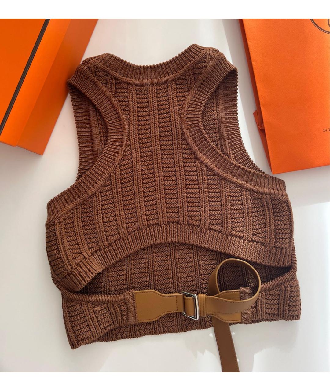 HERMES Коричневая хлопковая майка, фото 2