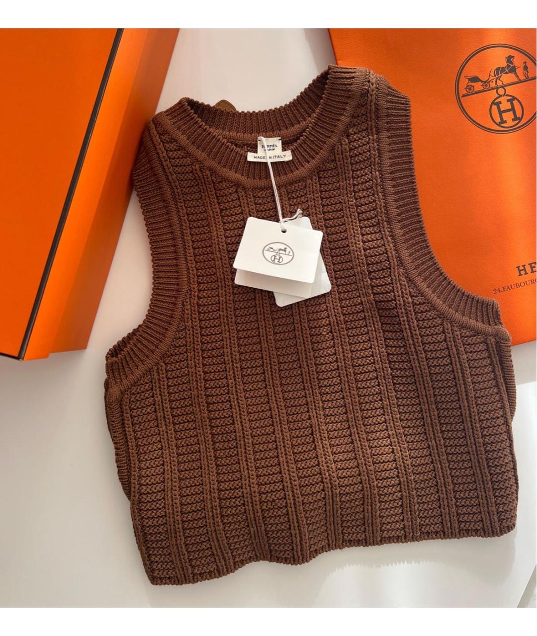 HERMES Коричневая хлопковая майка, фото 8