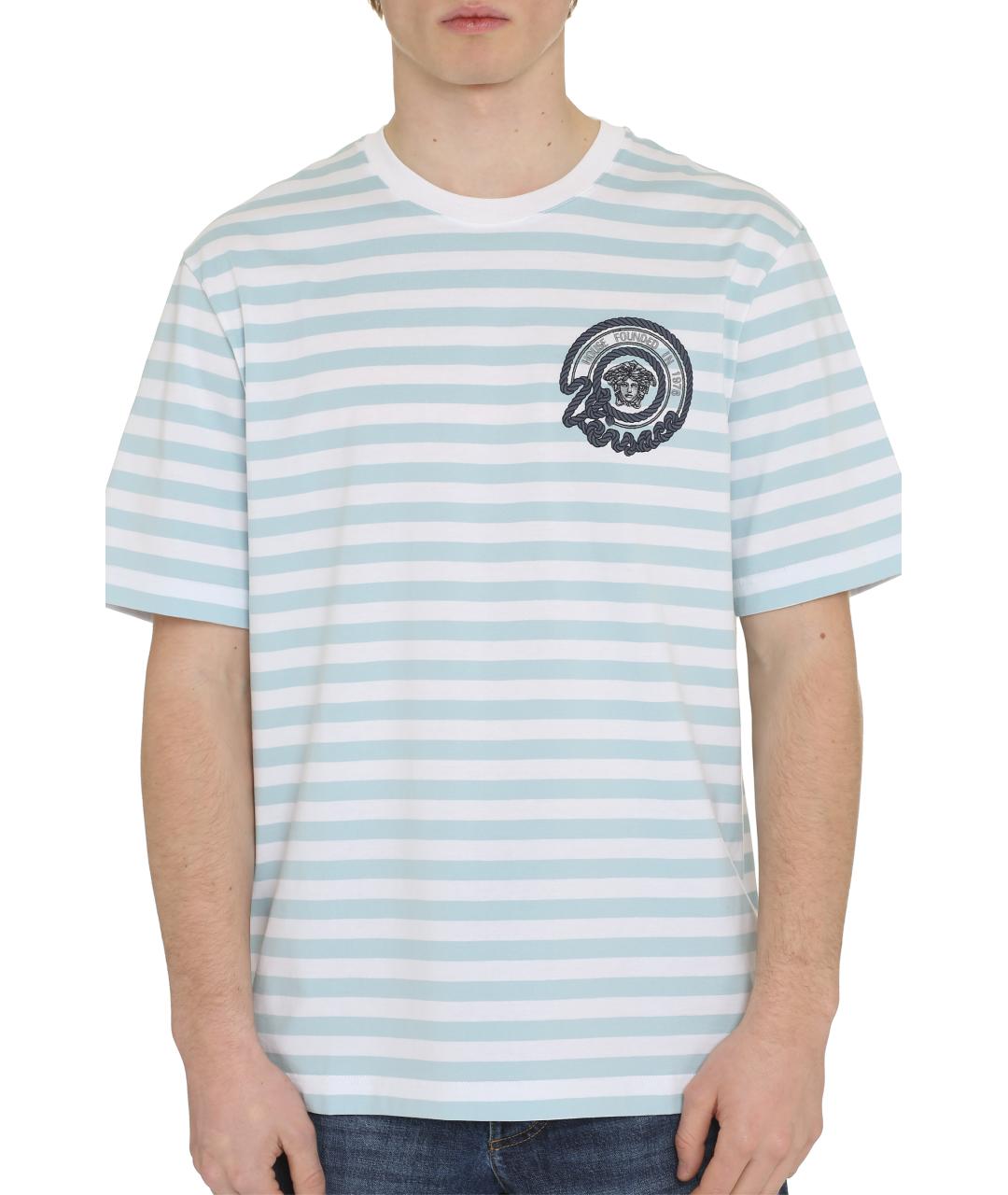 VERSACE Голубая хлопковая футболка, фото 4