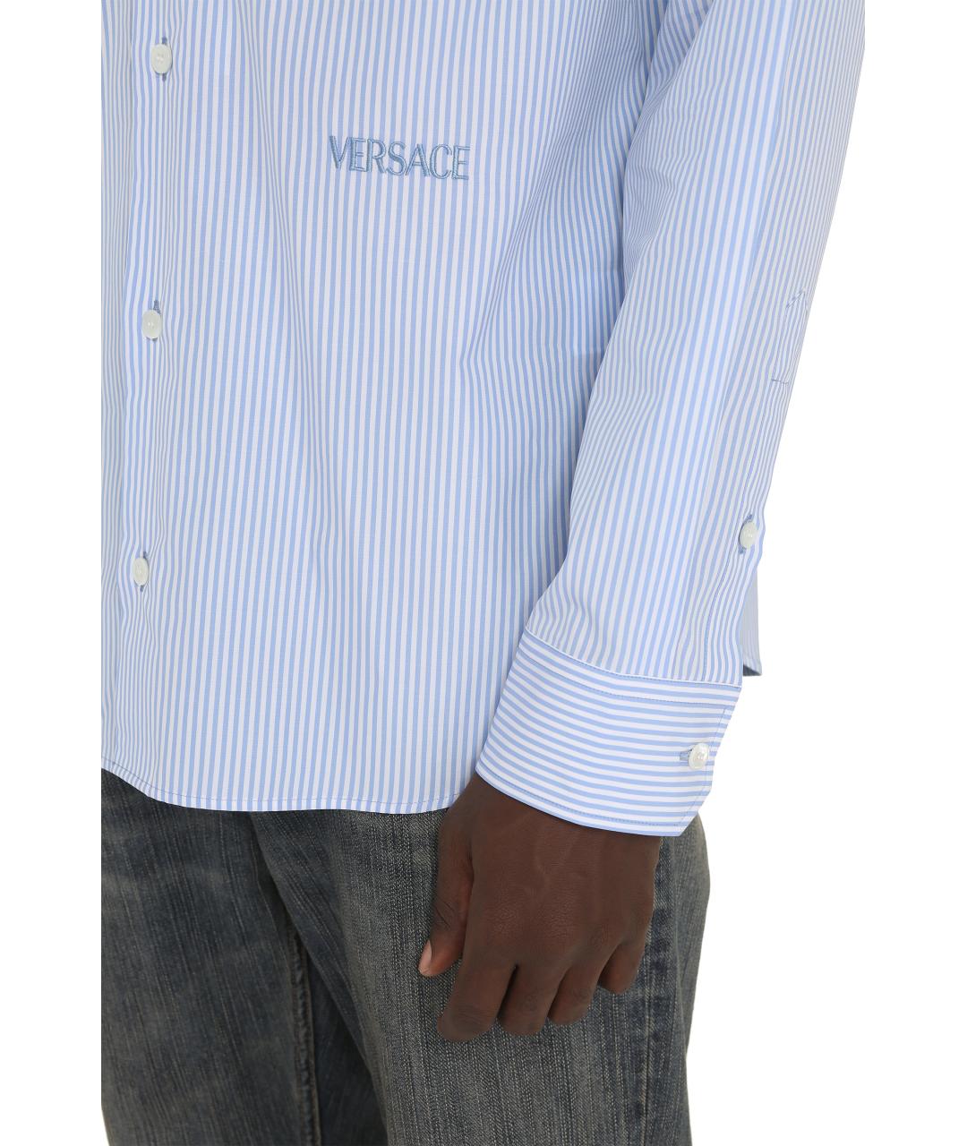 VERSACE Голубая хлопковая кэжуал рубашка, фото 5