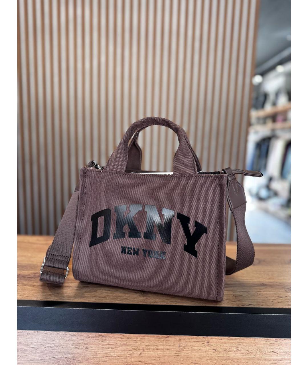 DKNY Коричневая тканевая сумка тоут, фото 5