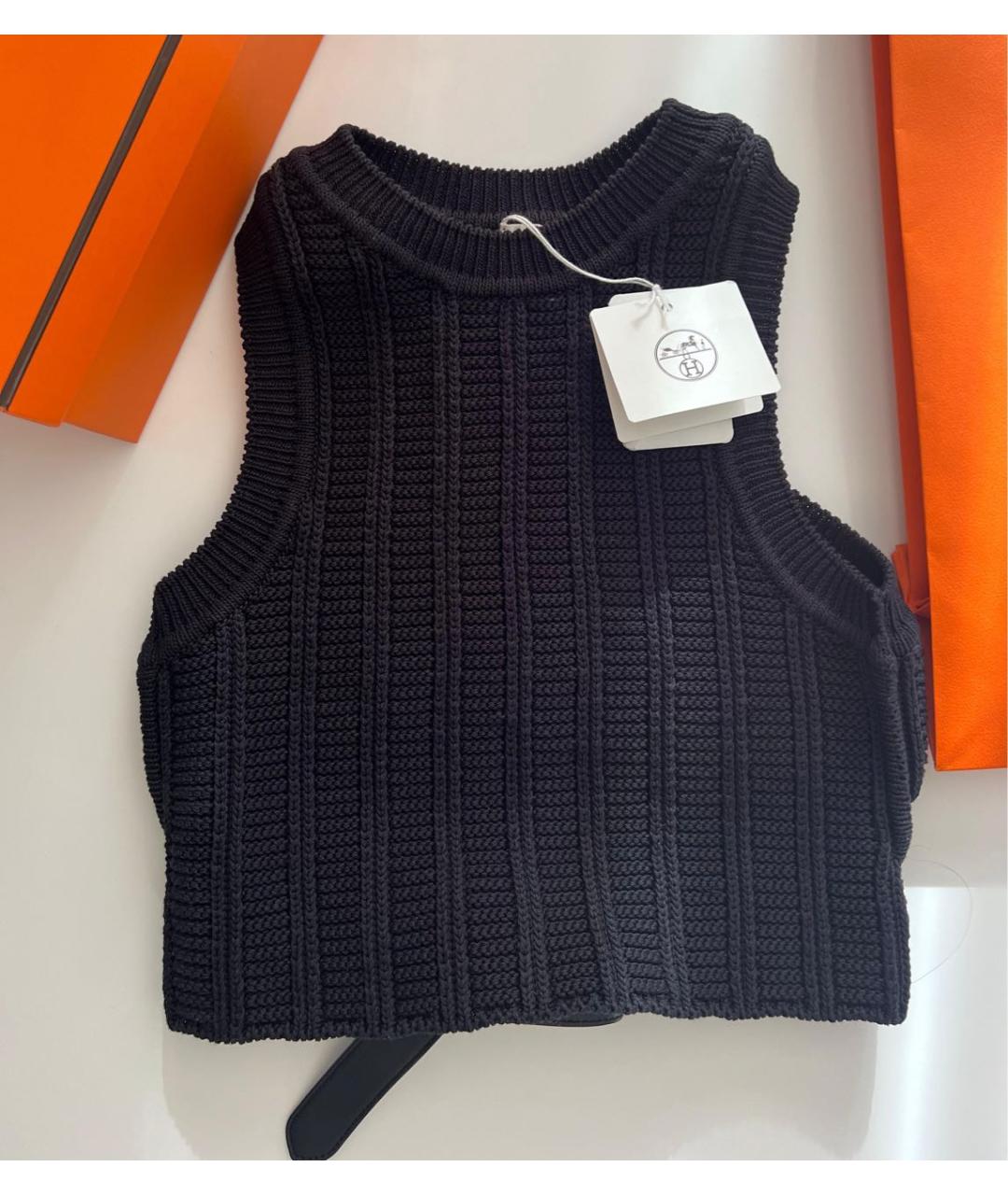 HERMES Черная хлопковая майка, фото 8