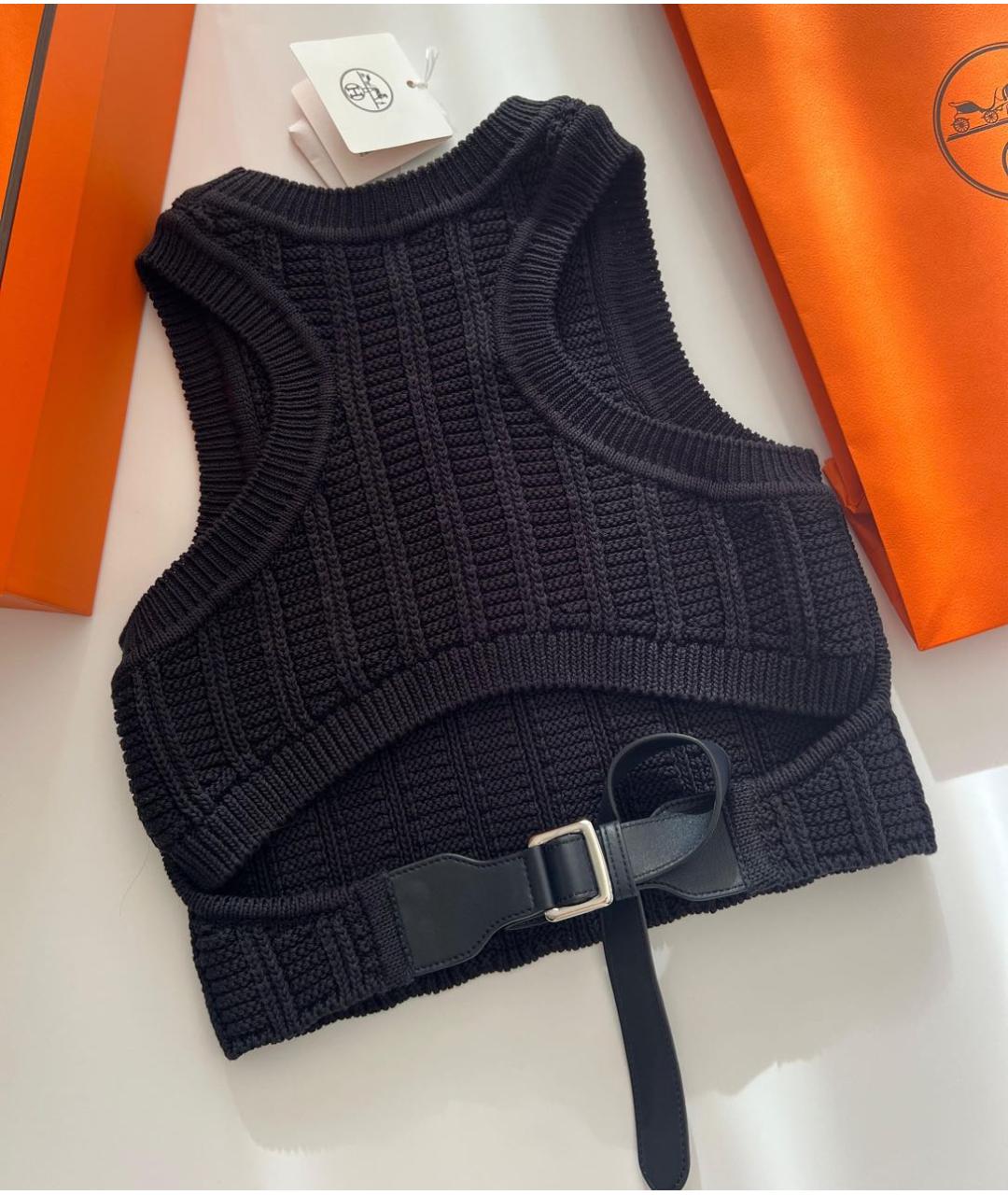 HERMES Черная хлопковая майка, фото 2