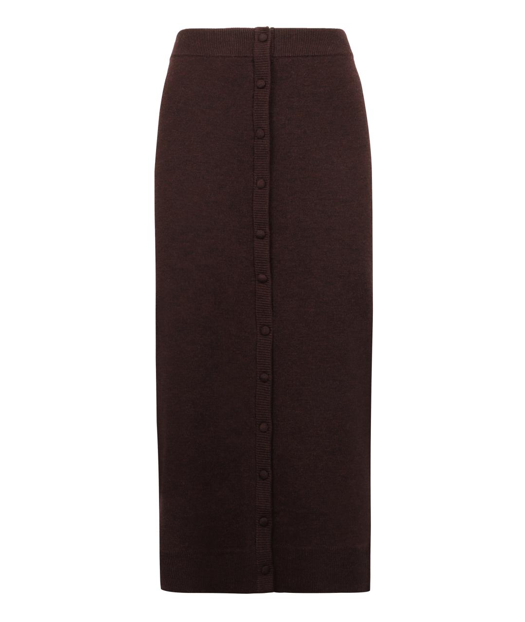 VICTORIA BECKHAM Коричневая шерстяная юбка миди, фото 1