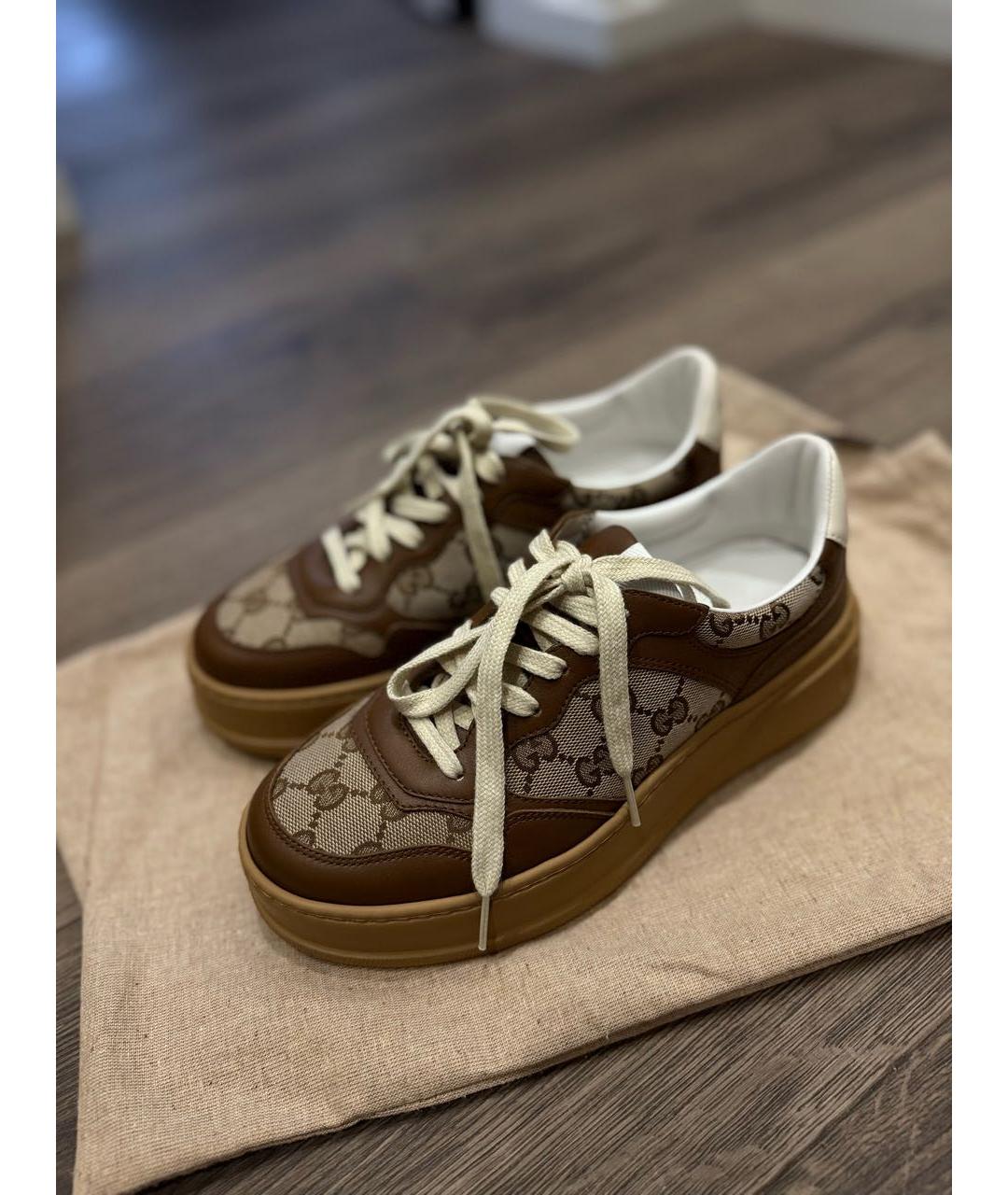 GUCCI Коричневые кожаные кеды, фото 7