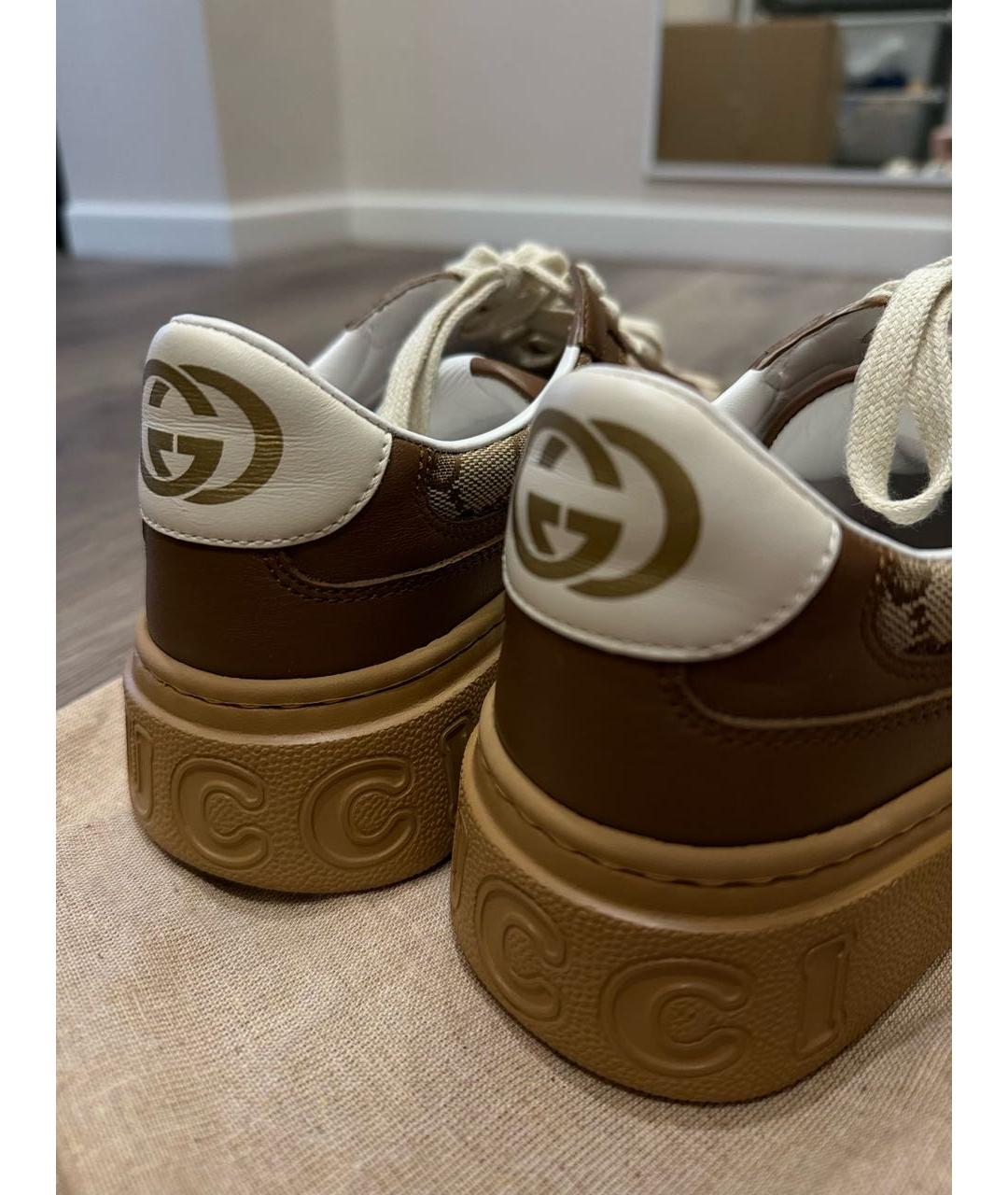 GUCCI Коричневые кожаные кеды, фото 4