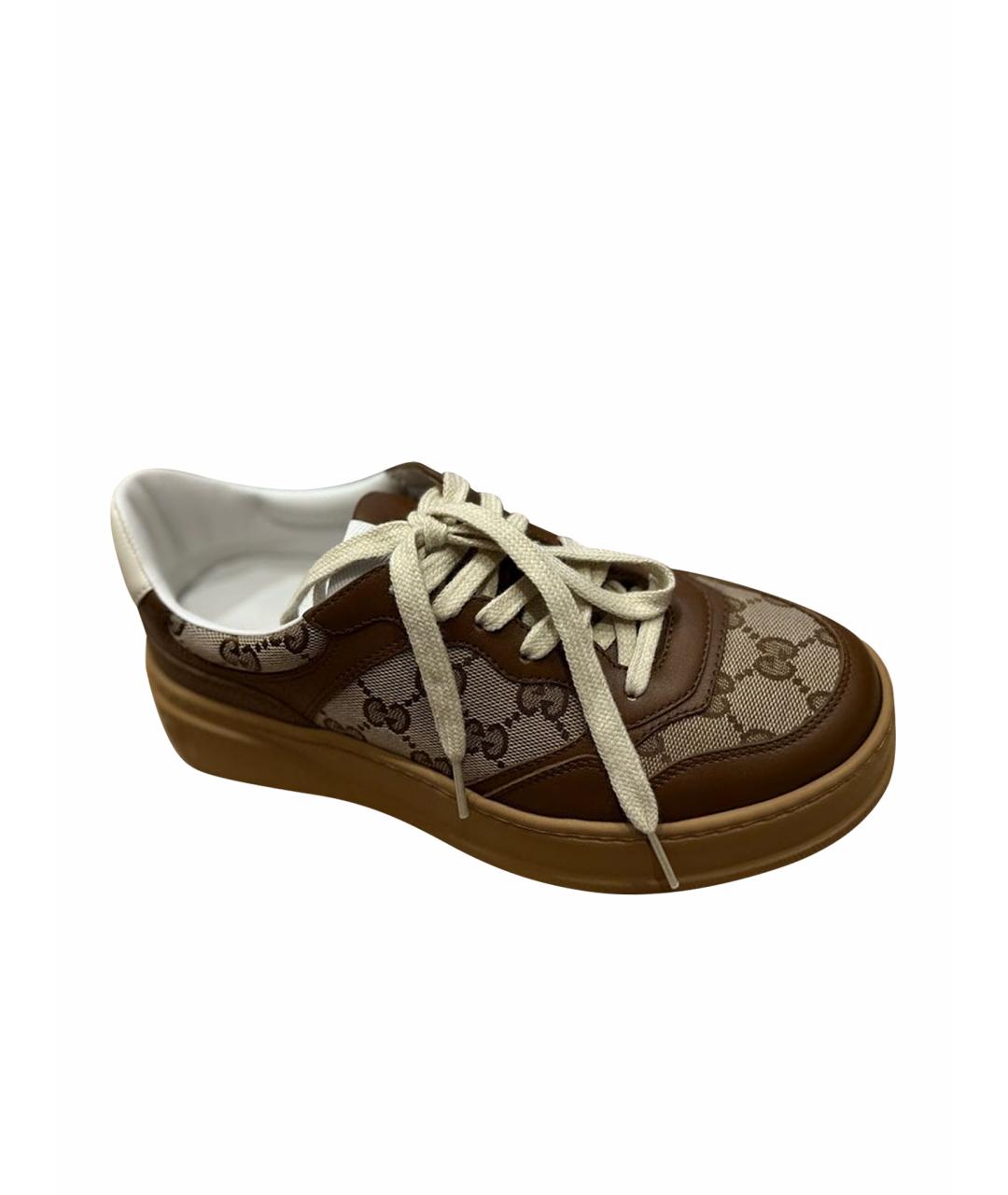 GUCCI Коричневые кожаные кеды, фото 1