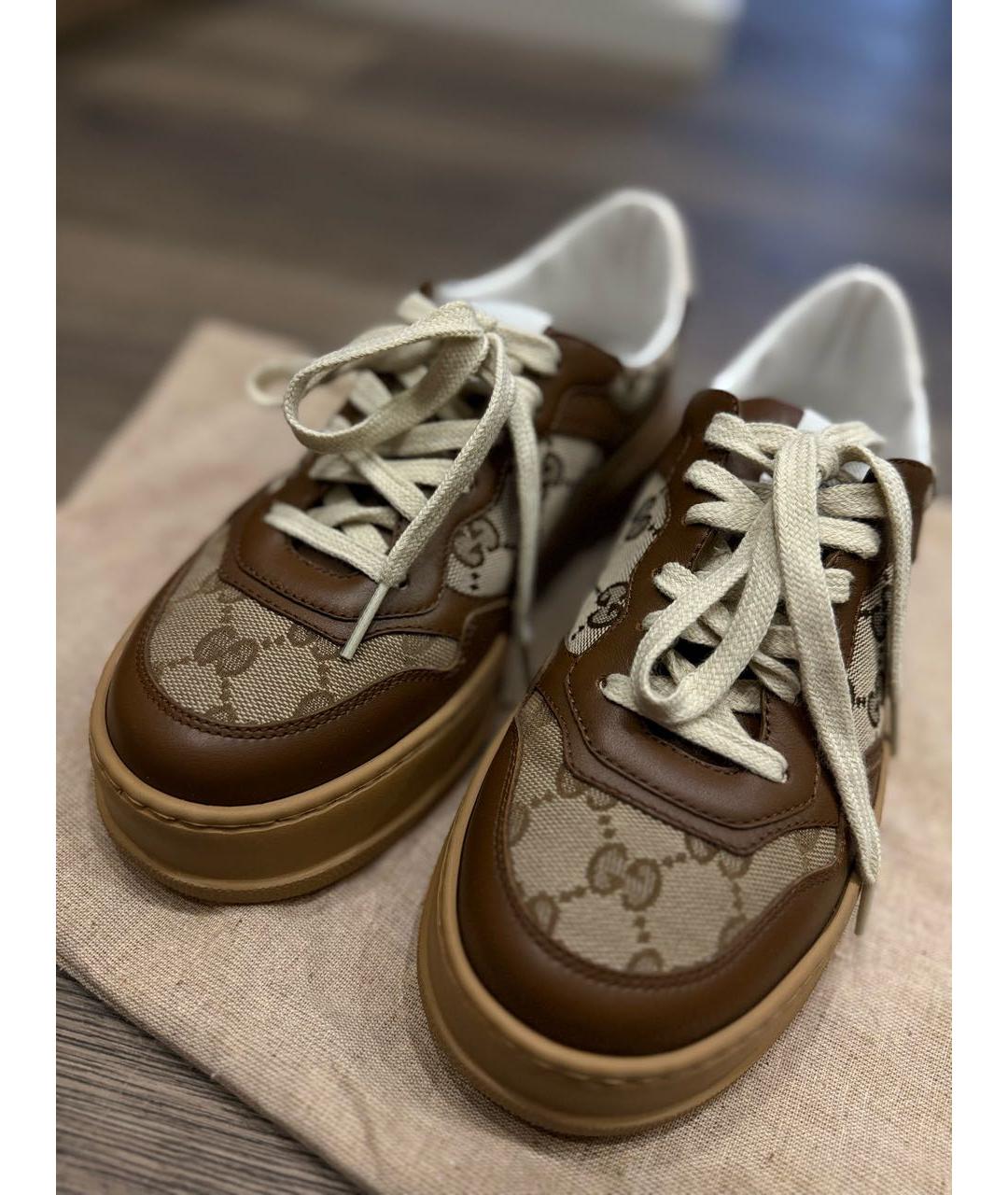 GUCCI Коричневые кожаные кеды, фото 2