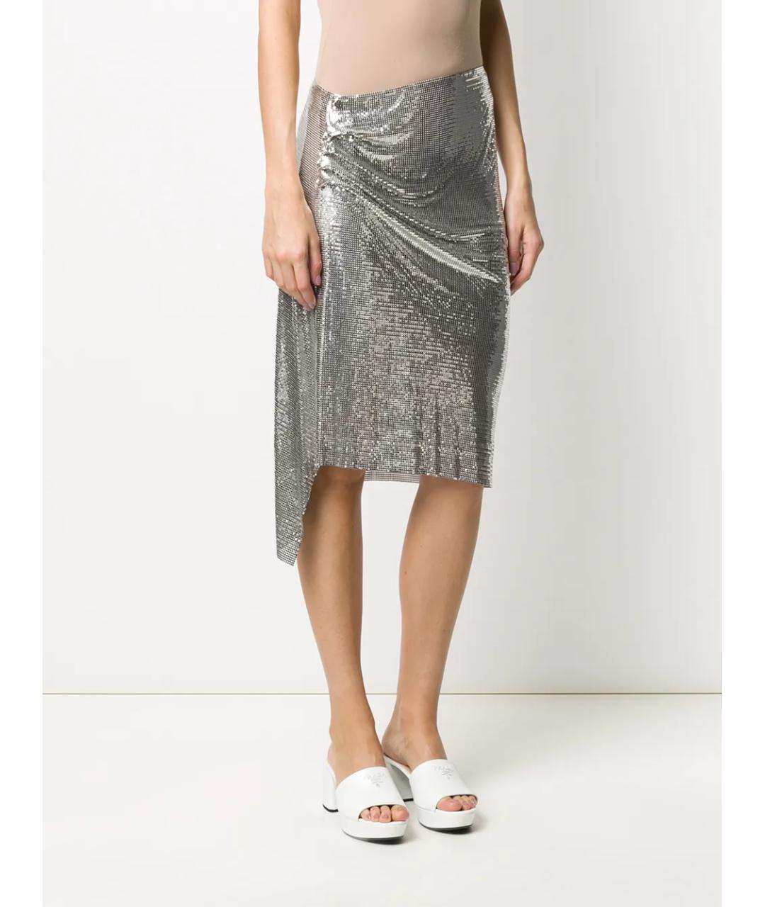 PACO RABANNE Серебряная юбка миди, фото 3