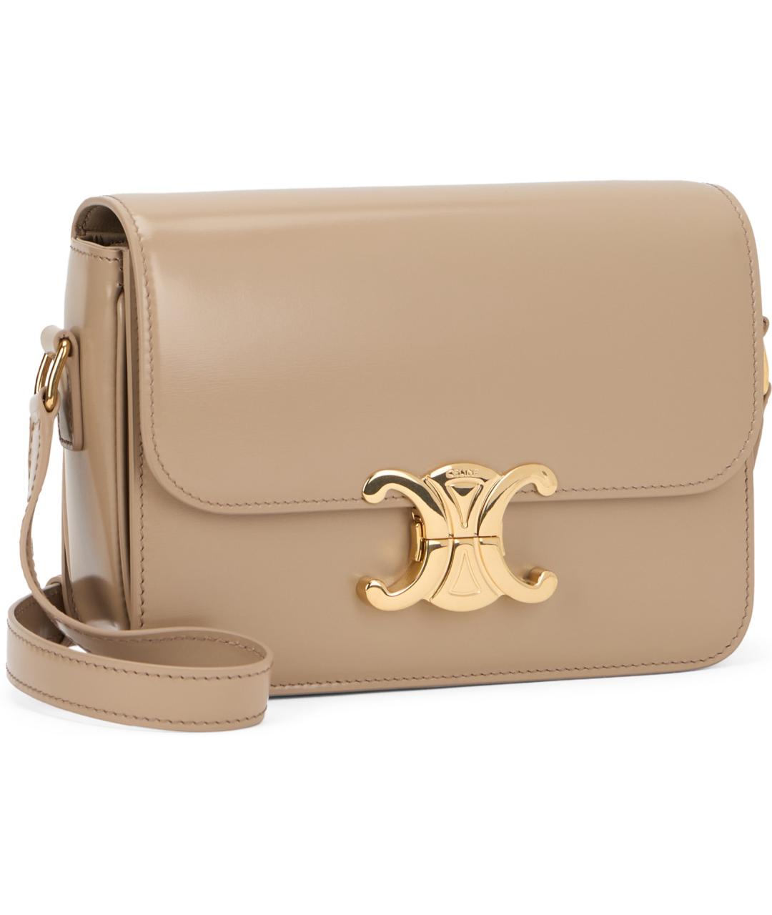 CELINE Бежевая кожаная сумка через плечо, фото 3