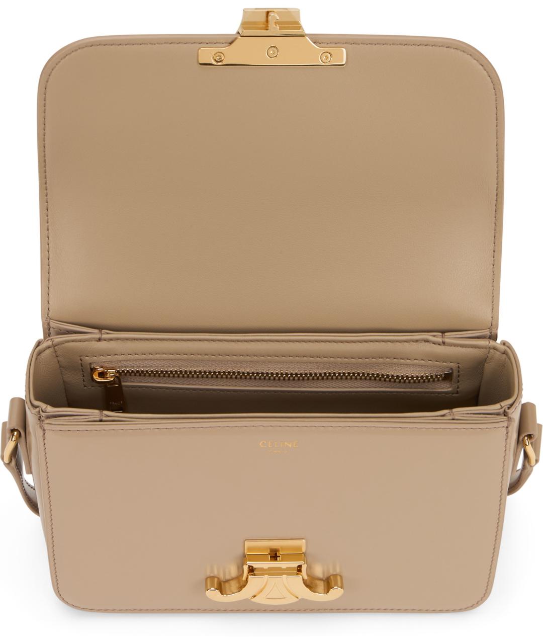 CELINE Бежевая кожаная сумка через плечо, фото 5