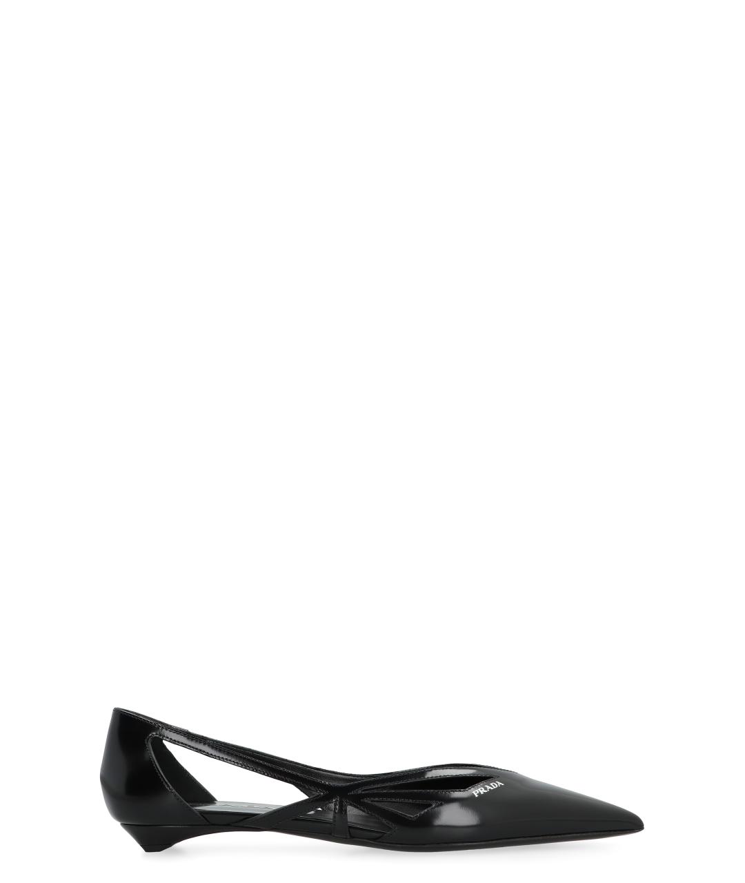 PRADA Черные кожаные лодочки на низком каблуке, фото 1