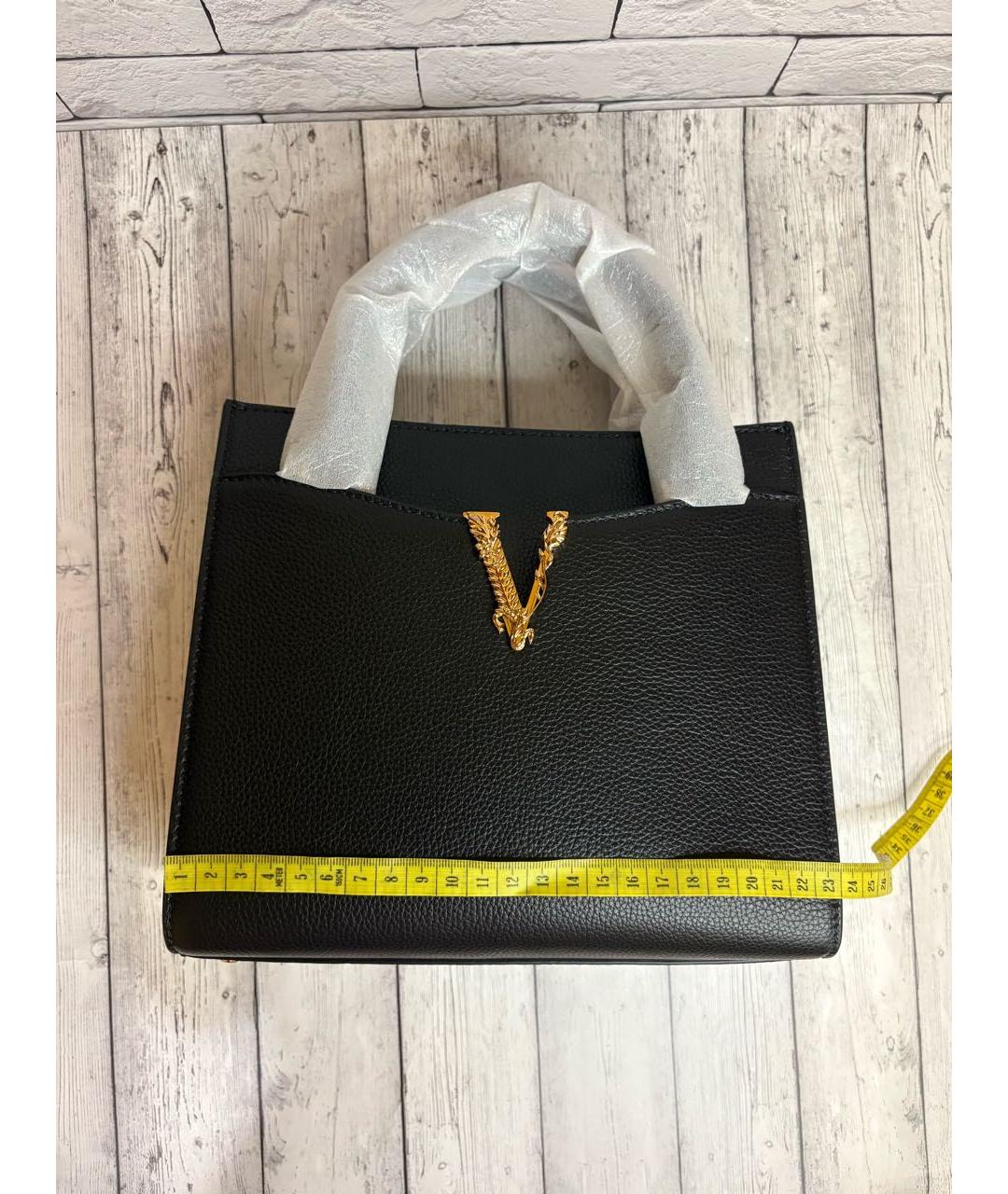 VERSACE Черная кожаная сумка с короткими ручками, фото 6