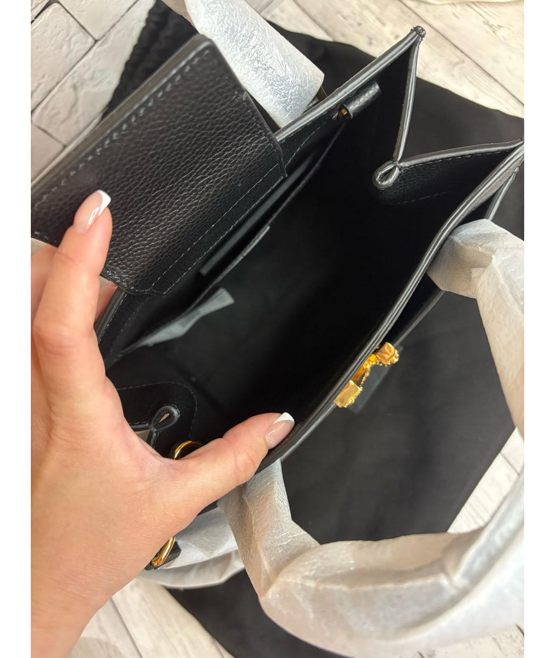 VERSACE Черная кожаная сумка с короткими ручками, фото 5