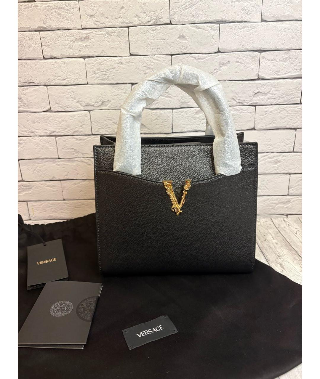 VERSACE Черная кожаная сумка с короткими ручками, фото 8