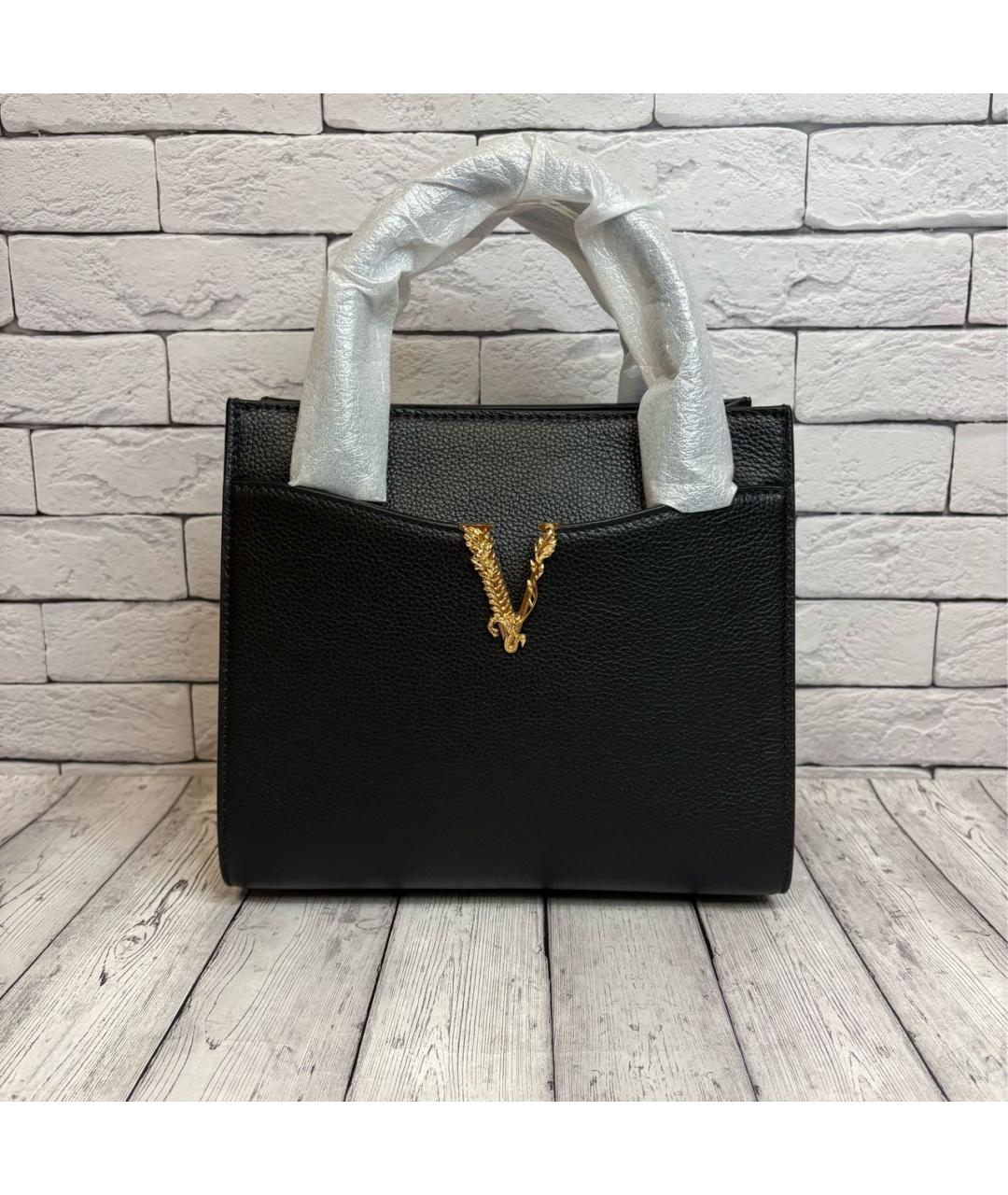 VERSACE Черная кожаная сумка с короткими ручками, фото 9