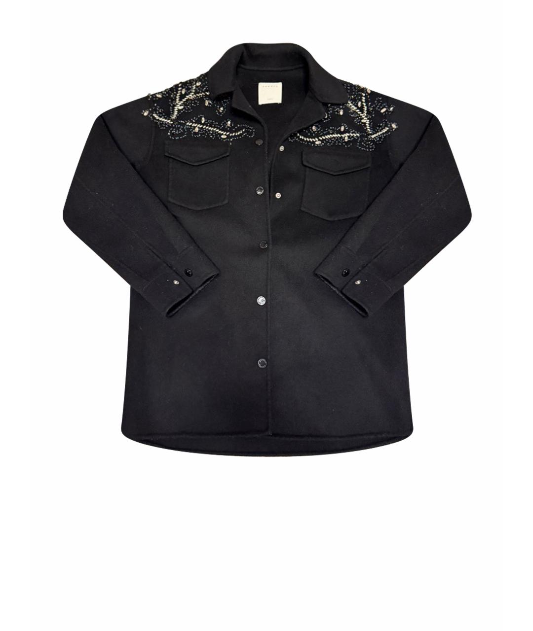 SANDRO Черное шерстяное пальто, фото 1