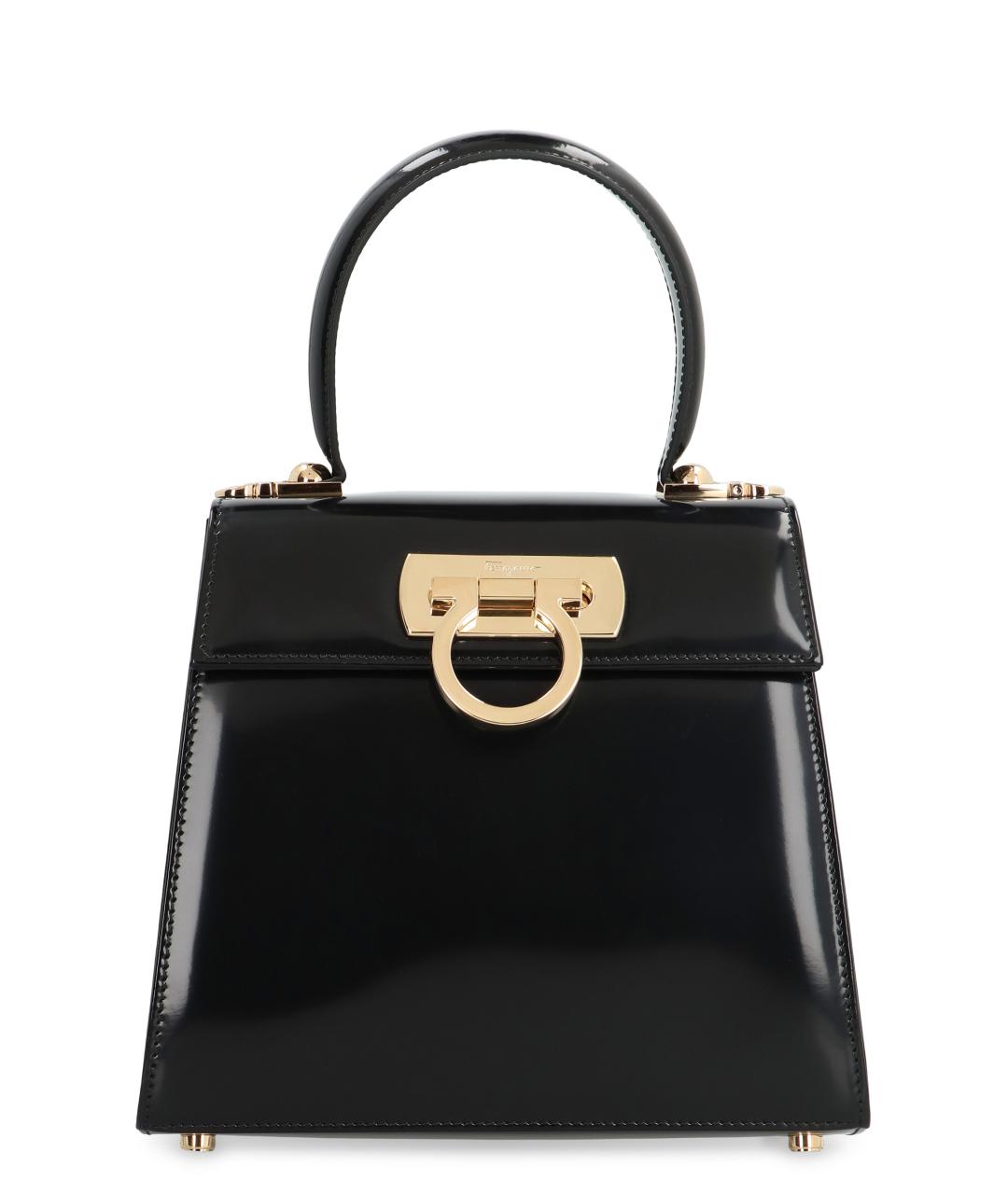 FERRAGAMO Черная кожаная сумка с короткими ручками, фото 1