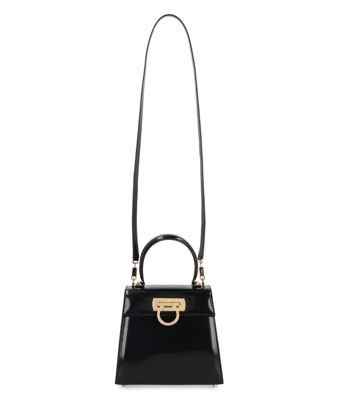 FERRAGAMO Черная кожаная сумка с короткими ручками, фото 4