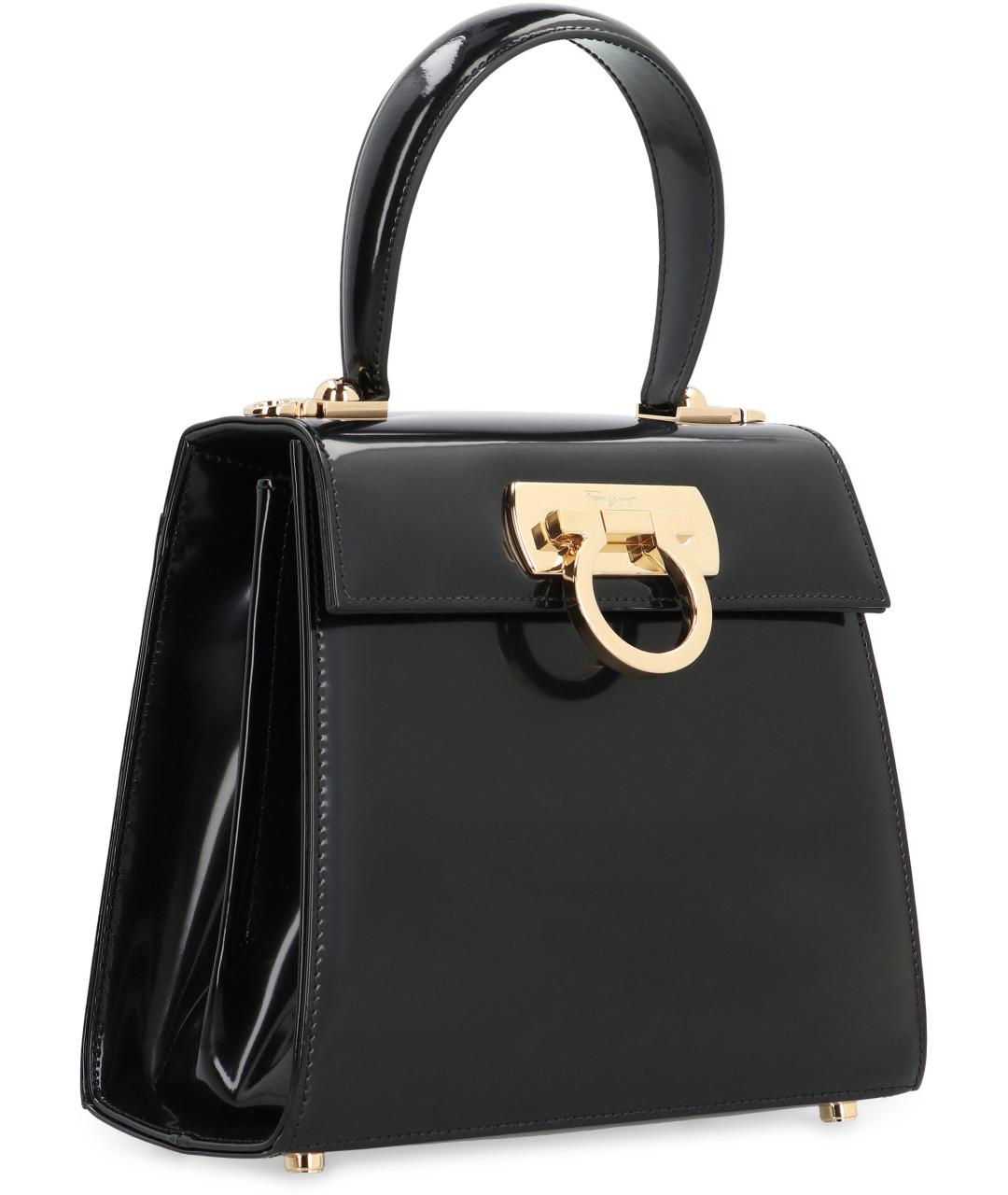 FERRAGAMO Черная кожаная сумка с короткими ручками, фото 2