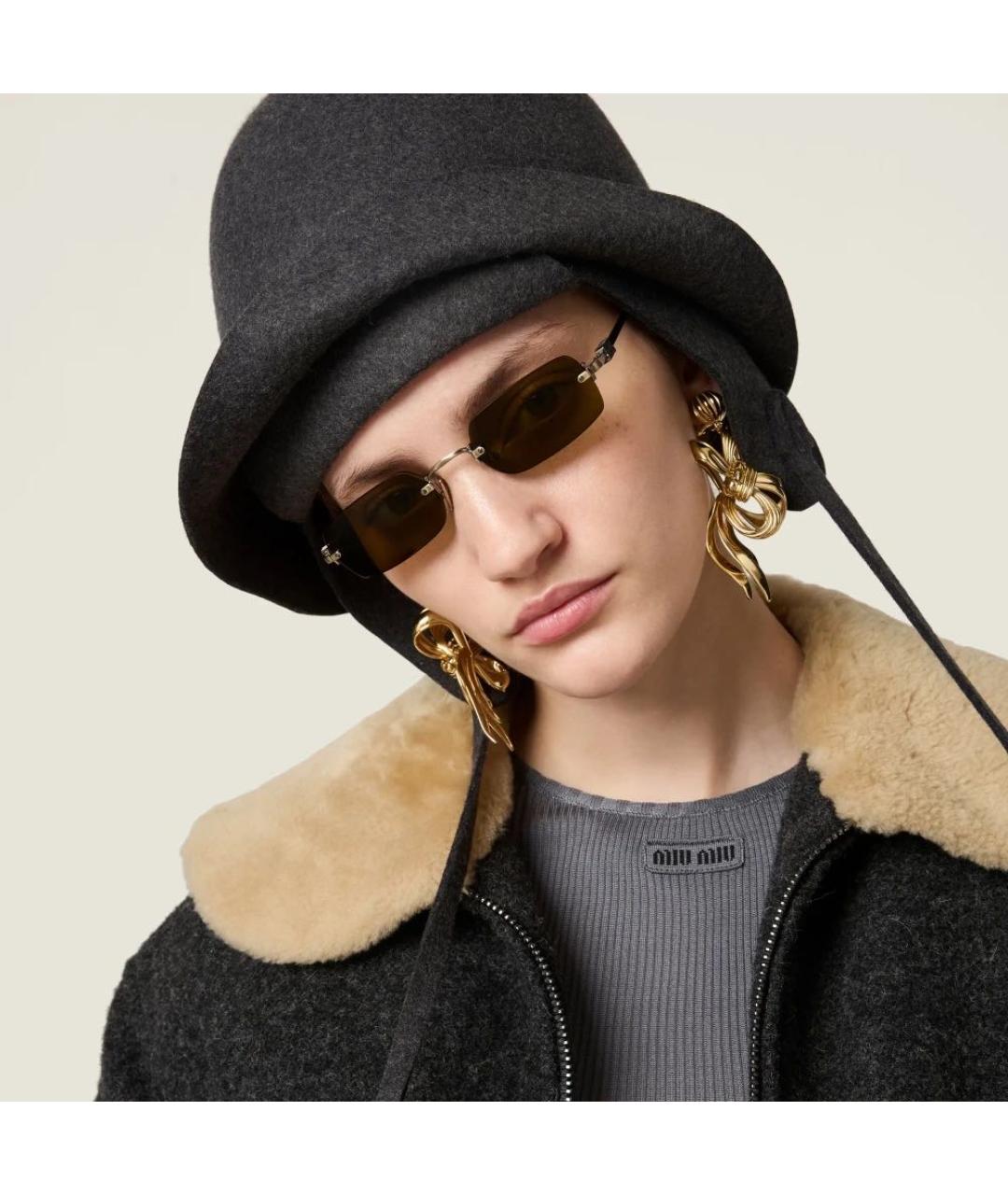 MIU MIU Коричневые металлические солнцезащитные очки, фото 5