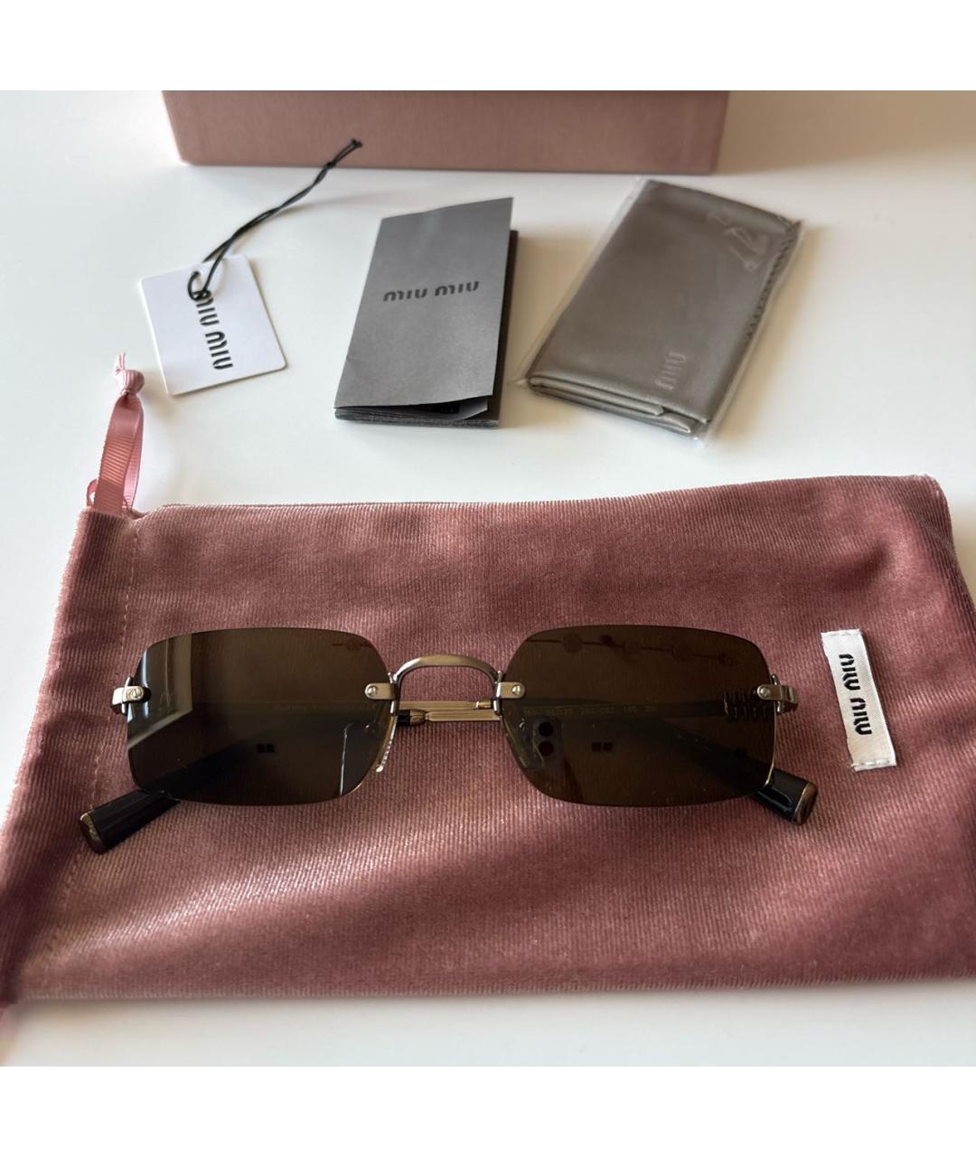 MIU MIU Коричневые металлические солнцезащитные очки, фото 3