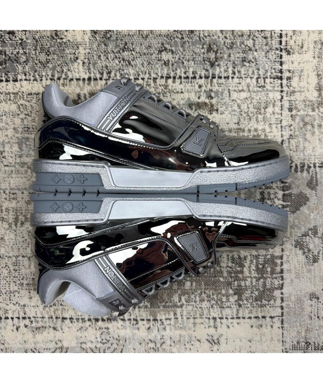 LOUIS VUITTON Серебряные кожаные низкие кроссовки / кеды, фото 8