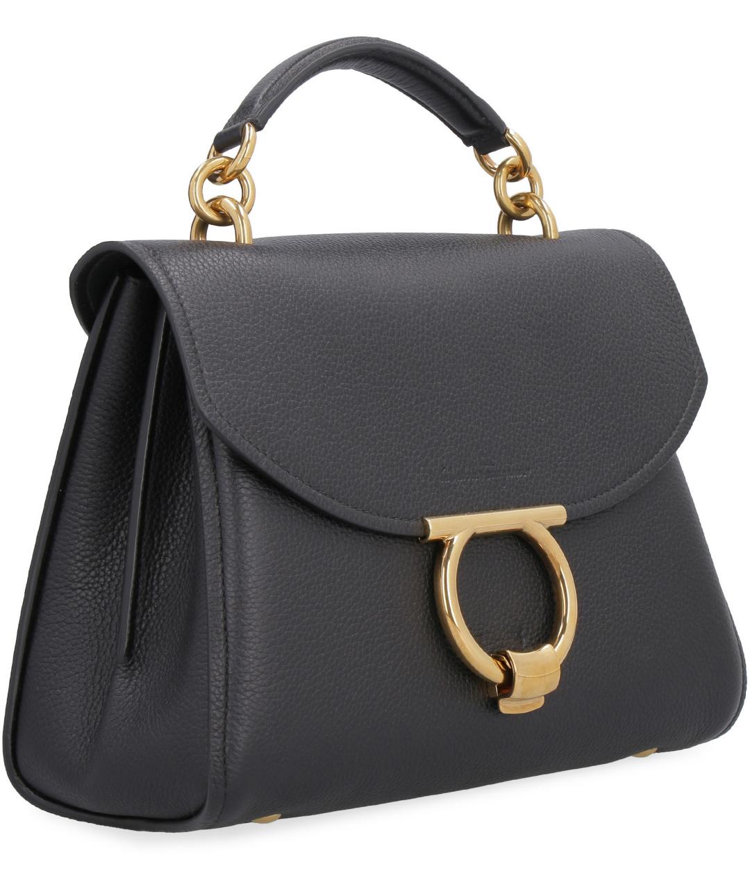 FERRAGAMO Черная кожаная сумка с короткими ручками, фото 2