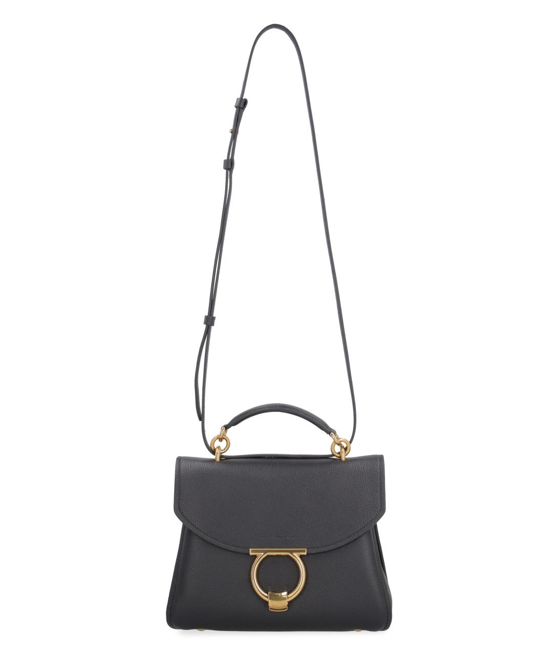 FERRAGAMO Черная кожаная сумка с короткими ручками, фото 4