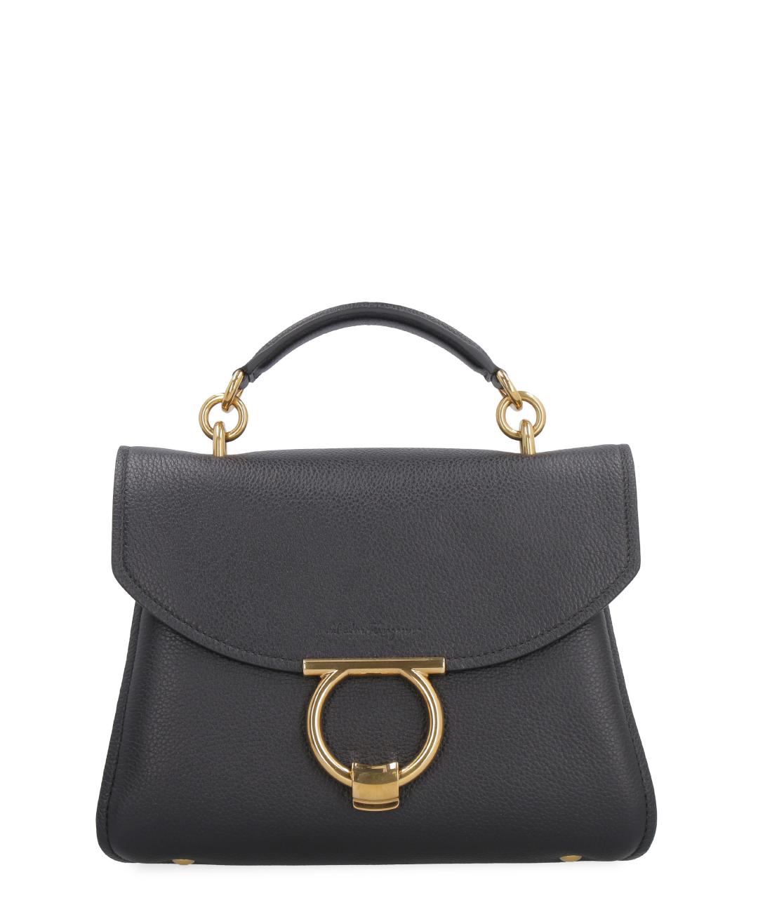 FERRAGAMO Черная кожаная сумка с короткими ручками, фото 1