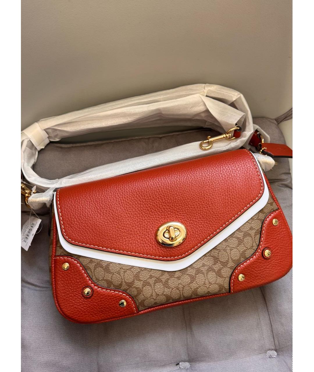 COACH Коричневая кожаная сумка через плечо, фото 5