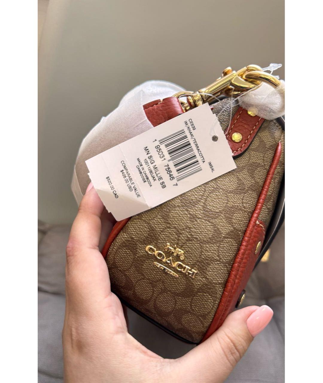 COACH Коричневая кожаная сумка через плечо, фото 6