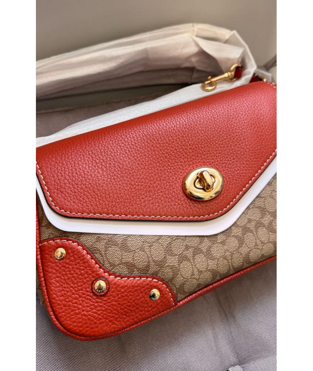 COACH Коричневая кожаная сумка через плечо, фото 7