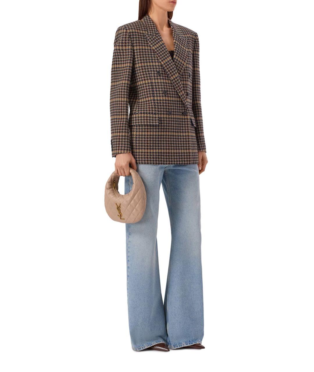 SAINT LAURENT Бежевая кожаная сумка с короткими ручками, фото 5