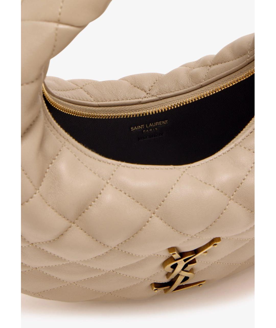 SAINT LAURENT Бежевая кожаная сумка с короткими ручками, фото 4