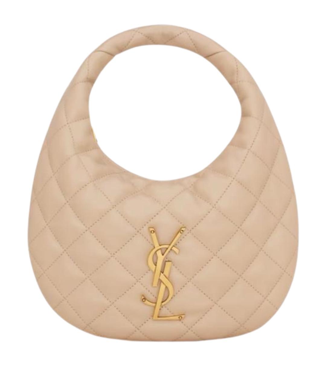 SAINT LAURENT Бежевая кожаная сумка с короткими ручками, фото 1