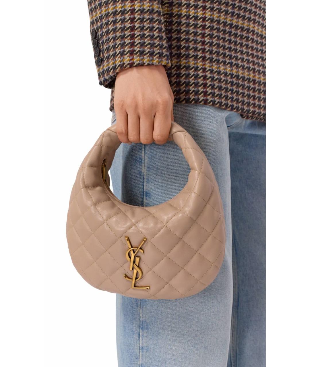 SAINT LAURENT Бежевая кожаная сумка с короткими ручками, фото 2