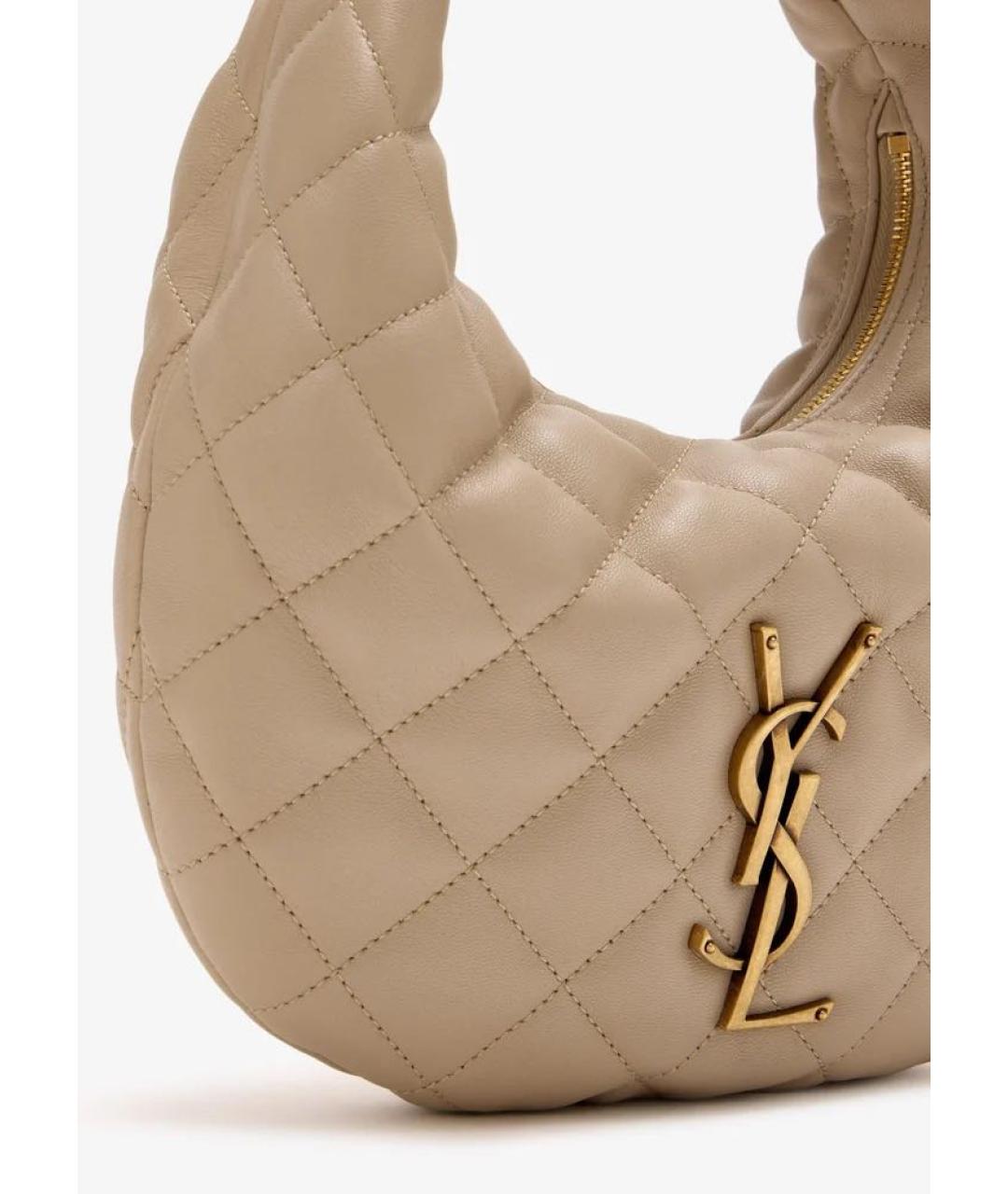 SAINT LAURENT Бежевая кожаная сумка с короткими ручками, фото 6