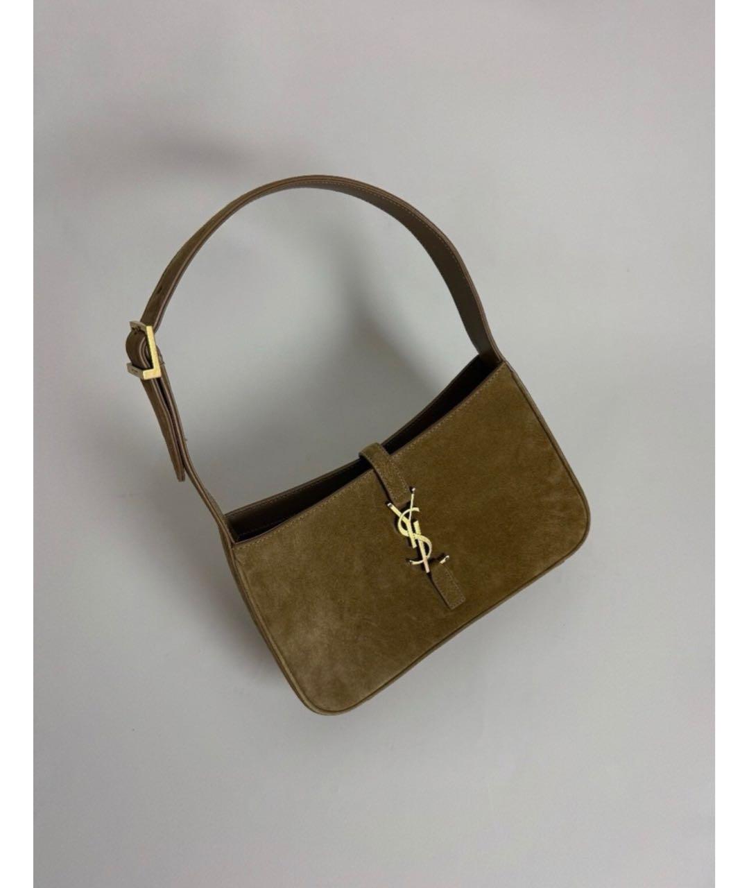 SAINT LAURENT Бежевая замшевая сумка с короткими ручками, фото 3