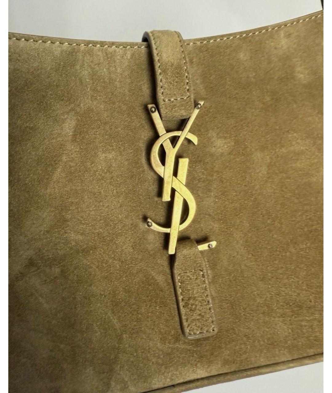 SAINT LAURENT Бежевая замшевая сумка с короткими ручками, фото 6