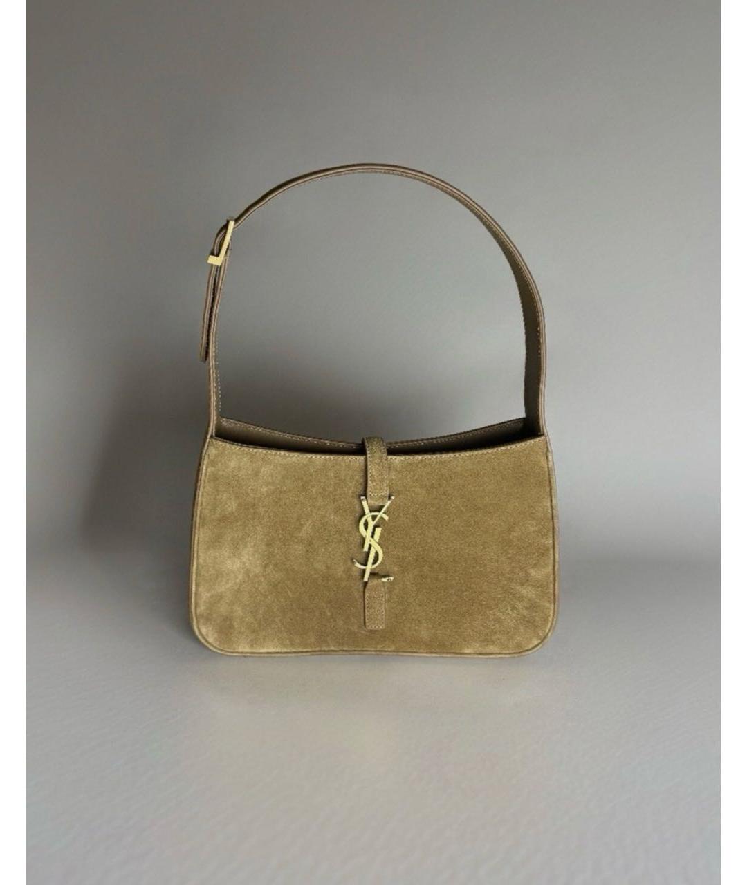 SAINT LAURENT Бежевая замшевая сумка с короткими ручками, фото 8