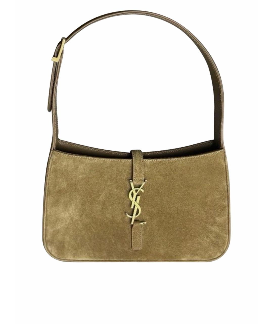 SAINT LAURENT Бежевая замшевая сумка с короткими ручками, фото 1