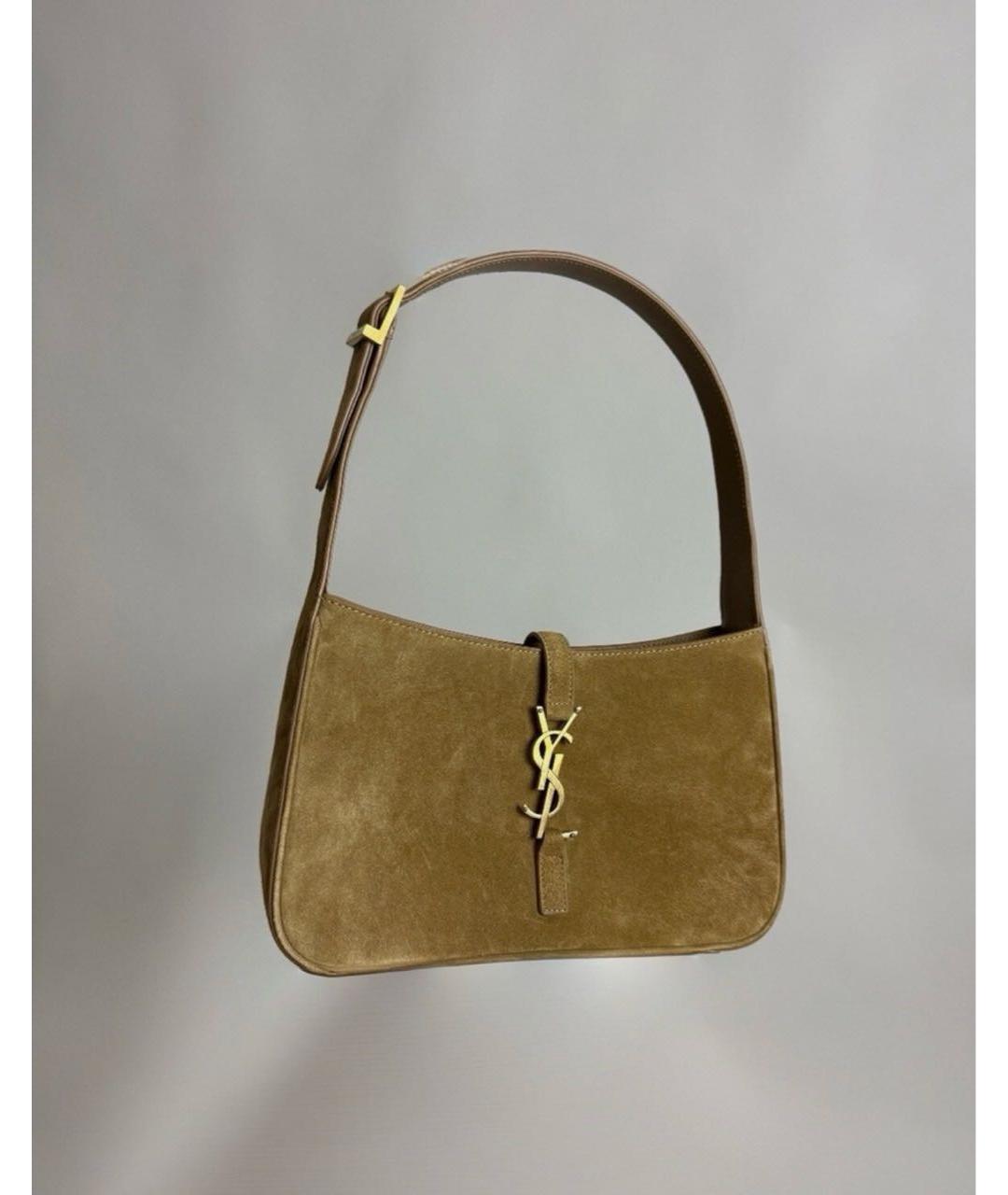 SAINT LAURENT Бежевая замшевая сумка с короткими ручками, фото 2
