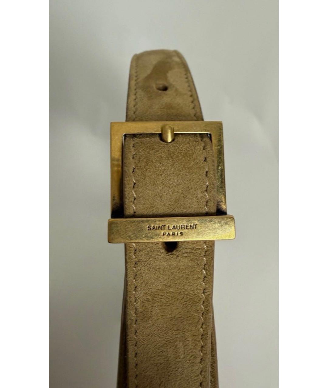 SAINT LAURENT Бежевая замшевая сумка с короткими ручками, фото 4