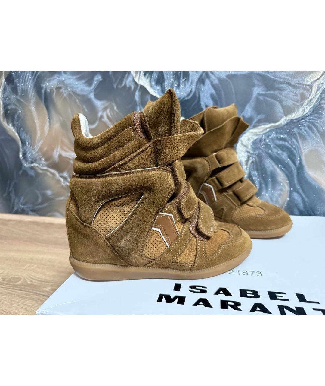 ISABEL MARANT Коричневые кожаные кроссовки, фото 9