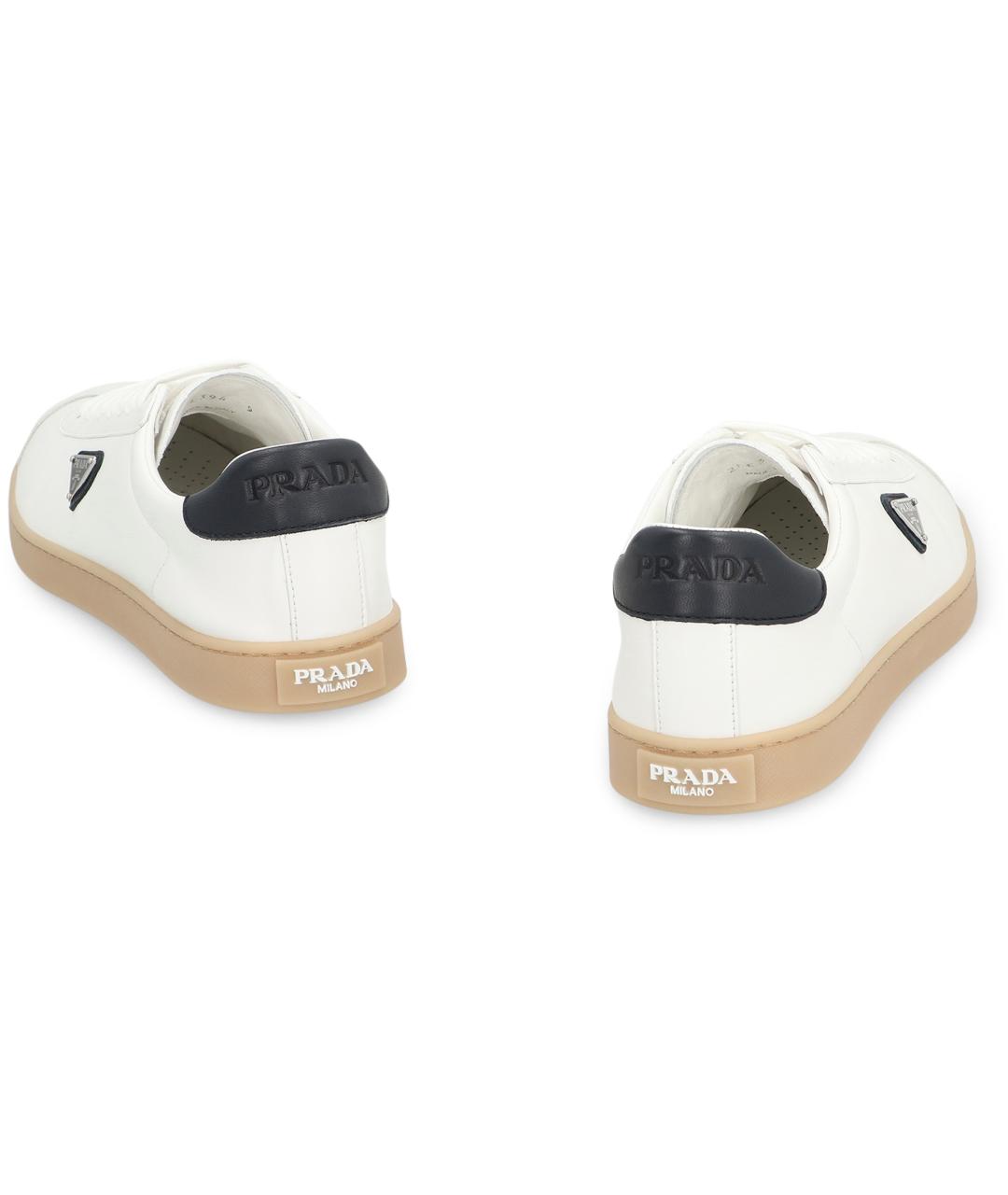 PRADA Белые кожаные низкие кроссовки / кеды, фото 4